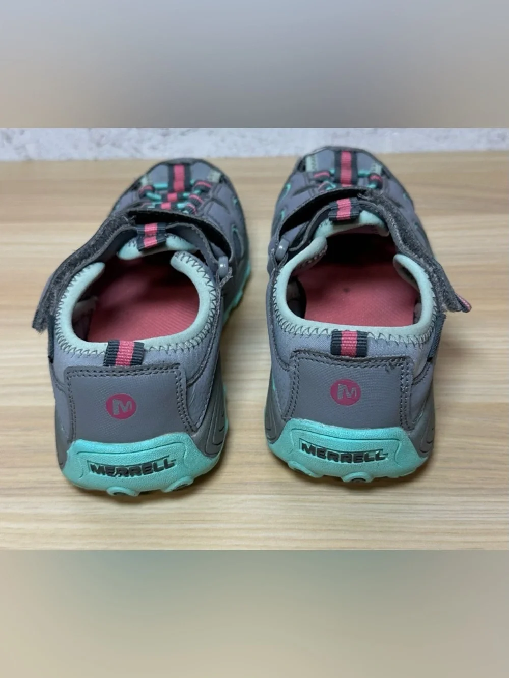 Merrell Kids Gray and Teal Closed-Toe Sandals with Pink Accents